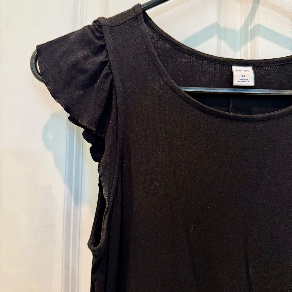 Black Cotton, Ruffled sleeves, mini dress in XS